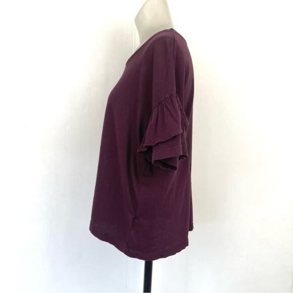 Current Elliott Ruffle Roadie Tee Maroon Burgundy Top 0 - Picture 3 of 6